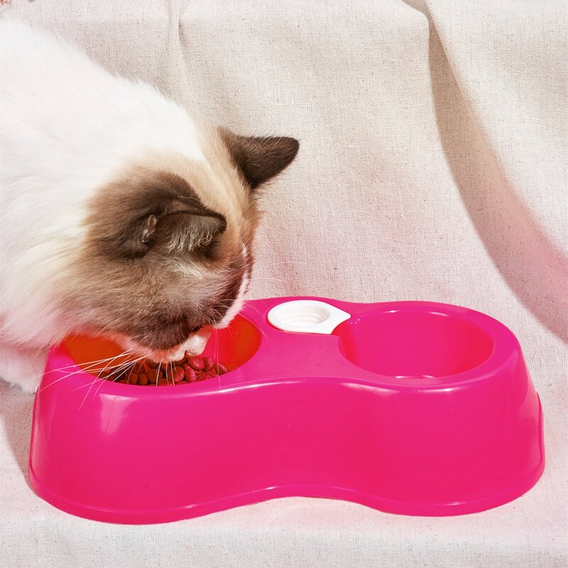 

1pc Double Pet Bowl Without Drinking Bottle, Pink