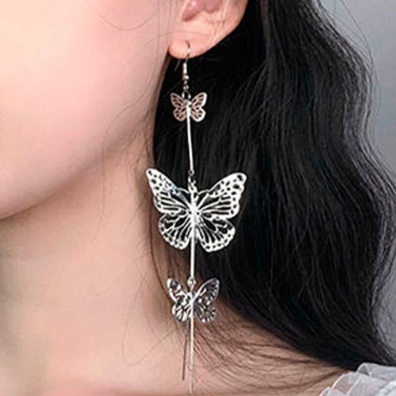 

Butterfly Drop Earrings, Silver
