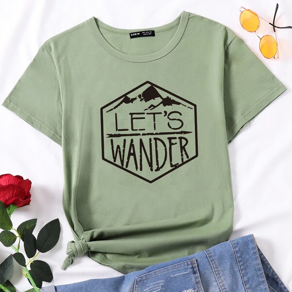

Slogan Graphic Round Neck Tee, Mint green