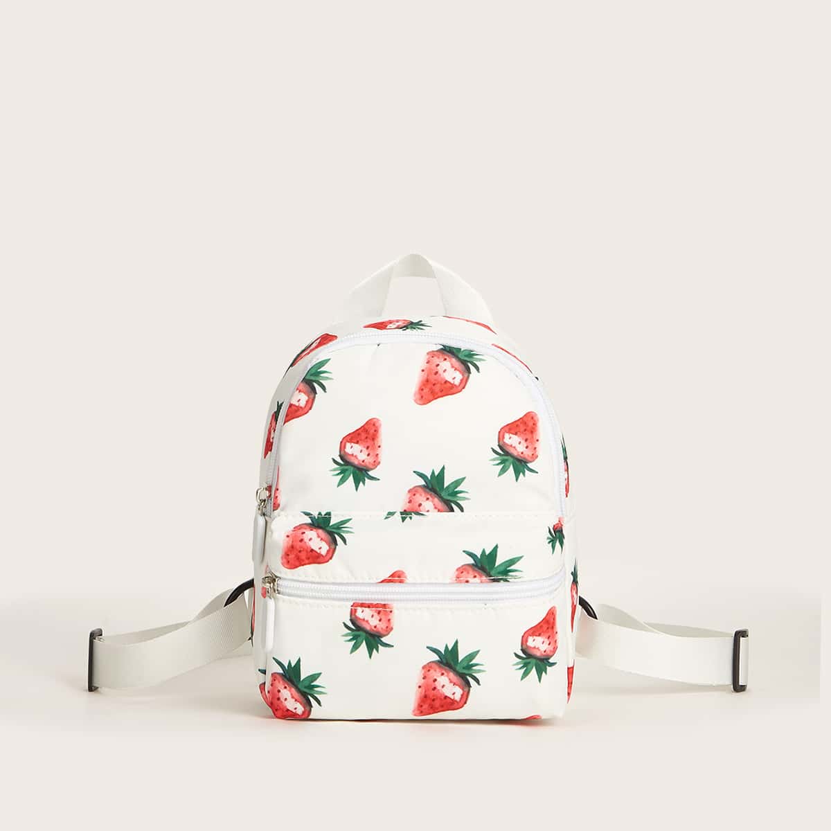 

Strawberry Zip Backpack, White