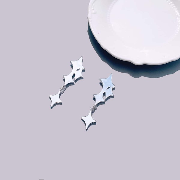 

Four-pointed Star Drop Earrings, Silver