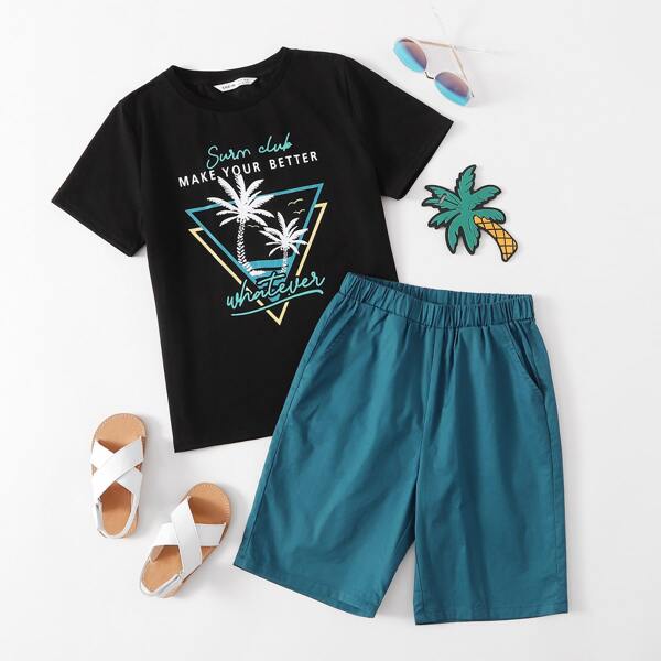 

Boys Coconut Tree Print Tee & Slant Pocket Shorts Set, Multicolor