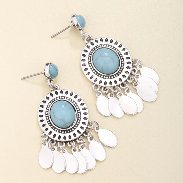 

Disc Tassel Charm Drop Earrings, Silver