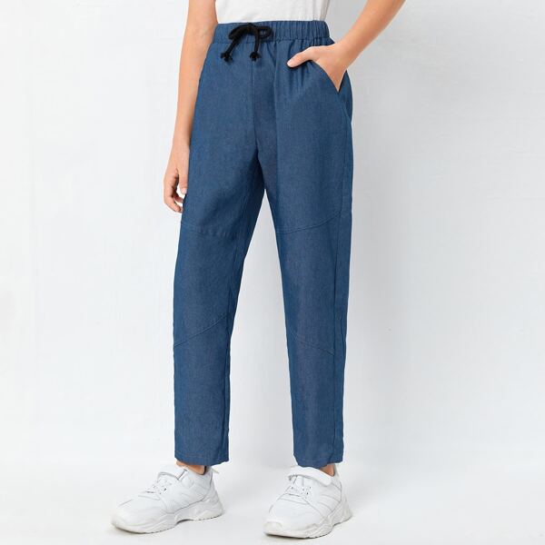 

Boys Solid Drawstring Pants, Navy blue