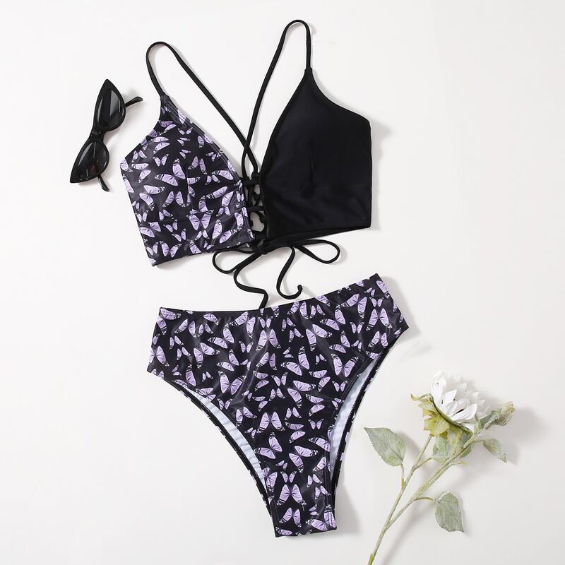 

Butterfly Print Bikini Swimsuit, Multicolor