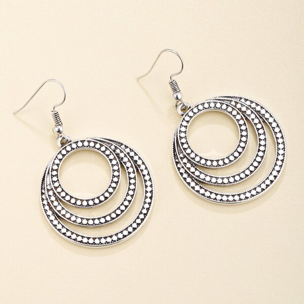 

Round Drop Earrings, Silver