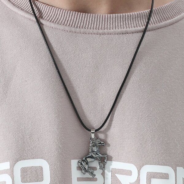 

Men Horse Charm Necklace, Black