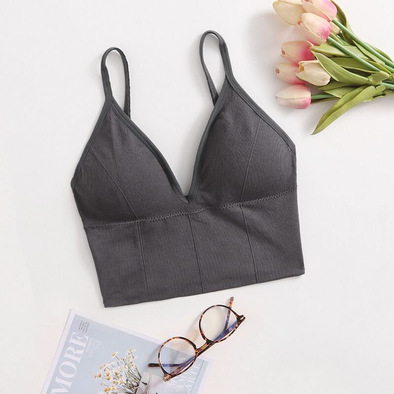 

Rib Longline Bralette, Grey