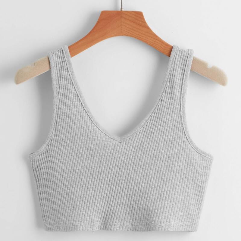 

Solid Ribbed Crop Tank Top, Light grey