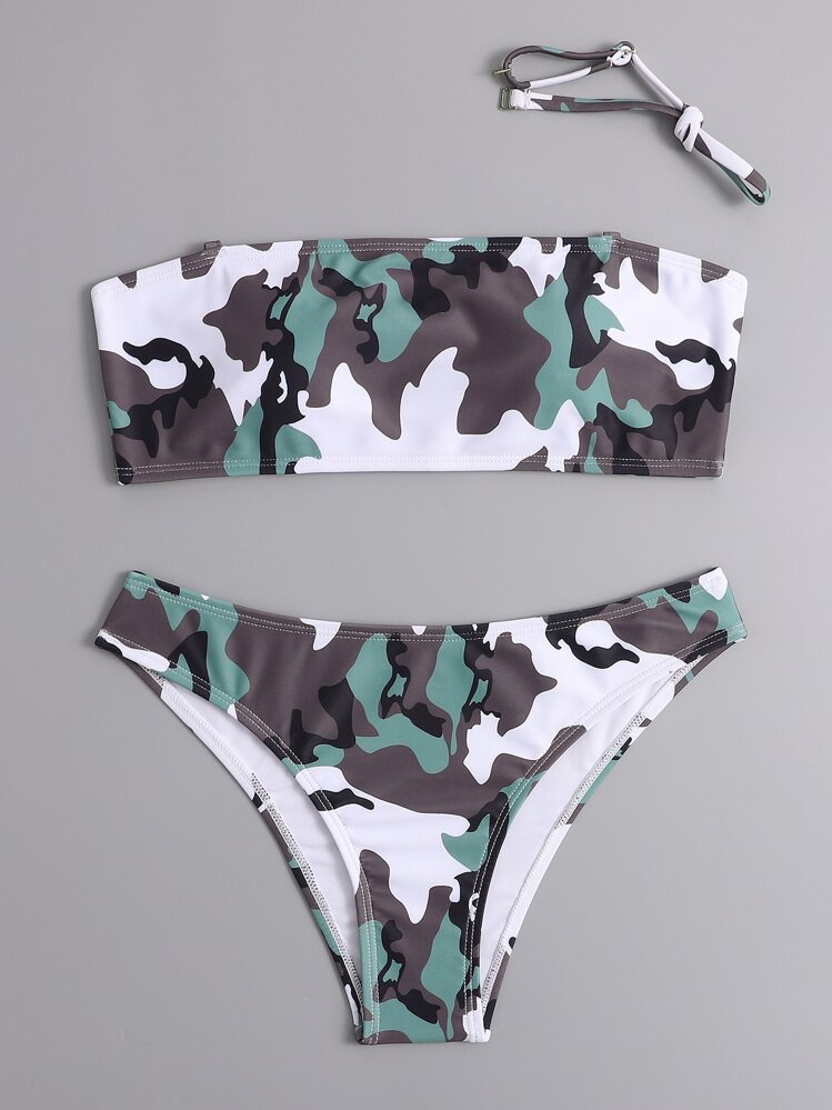 夏日海滩度假迷彩印花比基尼套装 - 彩色 - 查看 1