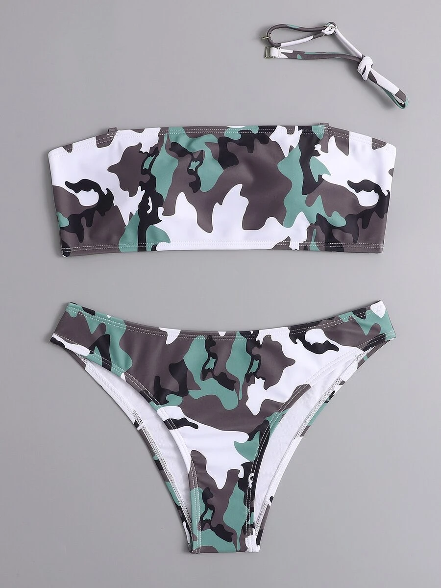 Camo Print Bikini Set For Summer Beach Vacation - Multicolor - View 1