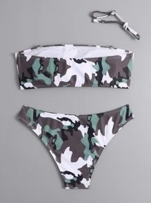 Camo Print Bikini Set For Summer Beach Vacation - Multicolor - View 2