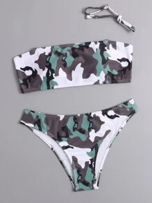 Camo Print Bikini Set For Summer Beach Vacation - Multicolor - View 3