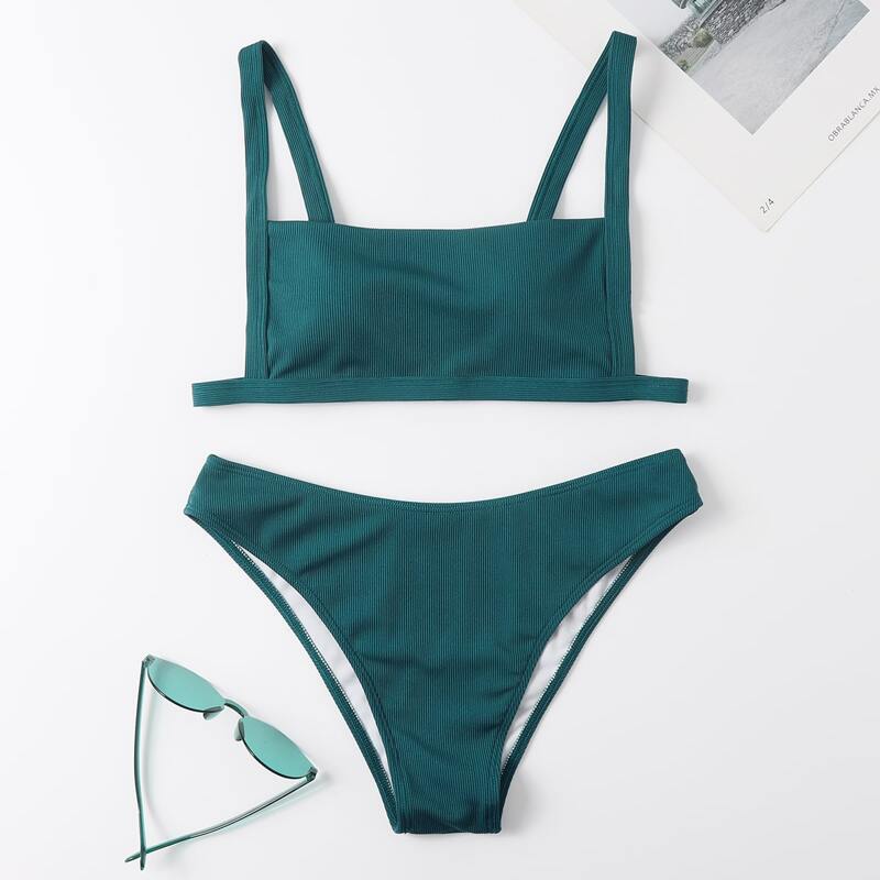 

Solid Rib Bikini Swimsuit, Dark green