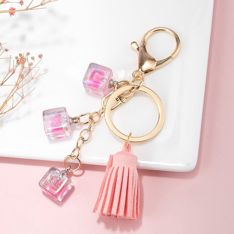 

Tassel & Cube Keychain, Pink