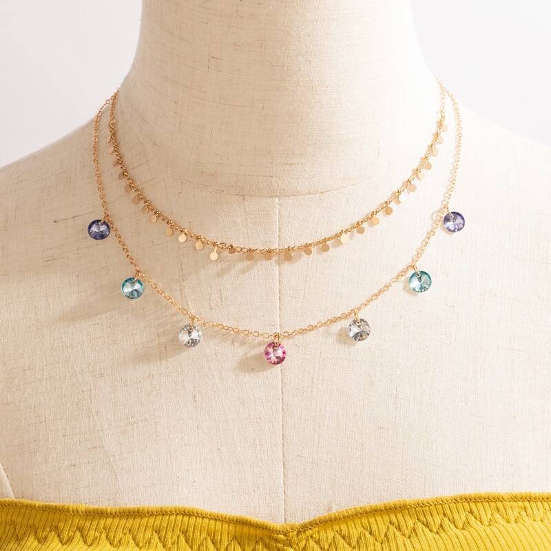 

1pc Crystal Charm Layered Necklace, Multicolor