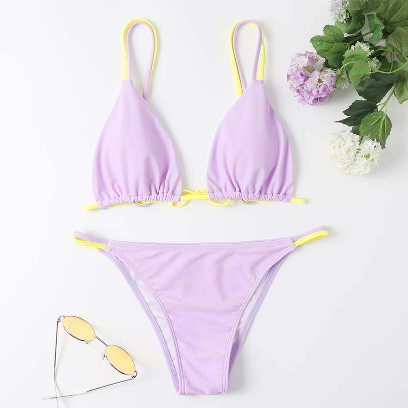 

Double Strap Tanga Bikini Swimsuit, Multicolor