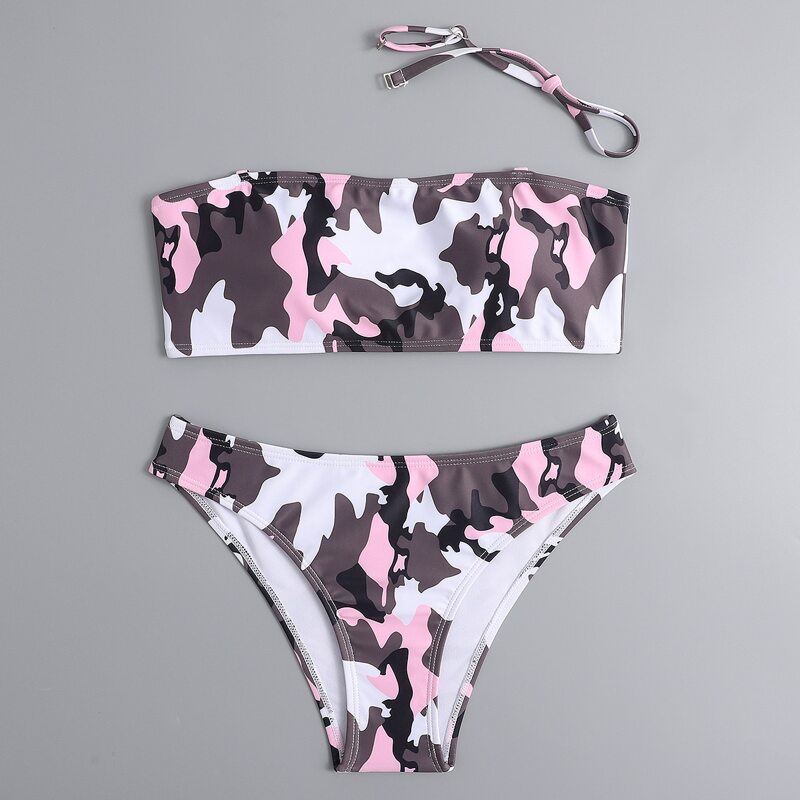 

Camo Print Bikini Swimsuit, Multicolor