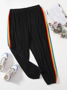 Plus Rainbow Stripe Tape Joggers - Black - View 1