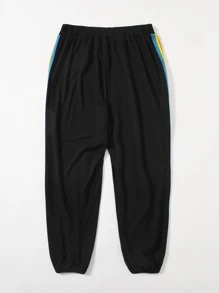 Plus Rainbow Stripe Tape Joggers - Black - View 2