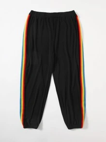 Plus Rainbow Stripe Tape Joggers - Black - View 3