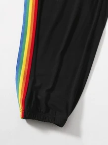 Plus Rainbow Stripe Tape Joggers - Black - View 4