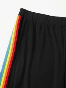 Plus Rainbow Stripe Tape Joggers - Black - View 5