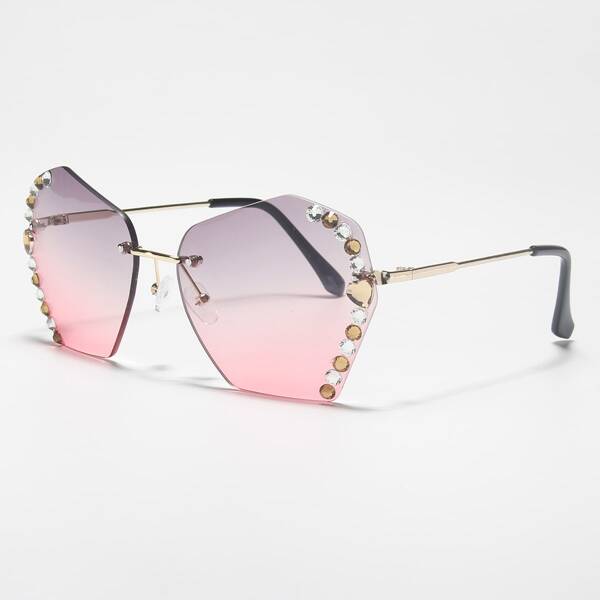 

Rhinestone Decor Rimless Sunglasses