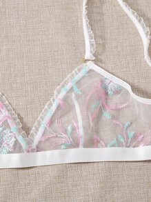Floral Sheer Mesh Ladder Cut-out Lingerie Set - White - View 3