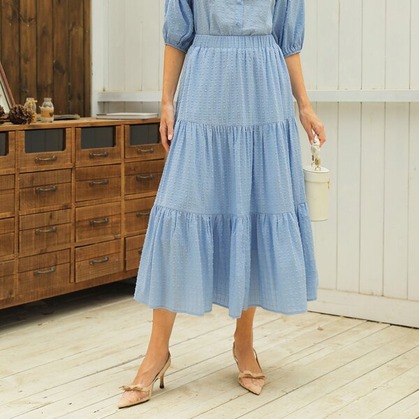 

Swiss Dot Flounce Hem Skirt, Baby blue