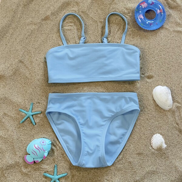 

Baby Girl Solid Bikini Swimsuit, Baby blue
