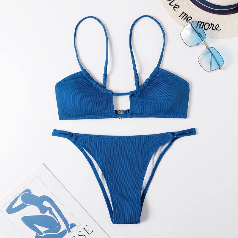 

Solid Rib Cut Out bikini swimsuit, Royal blue