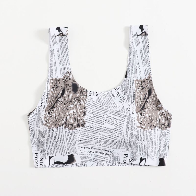 

Newspaper Print Seamless Bralette, Multicolor