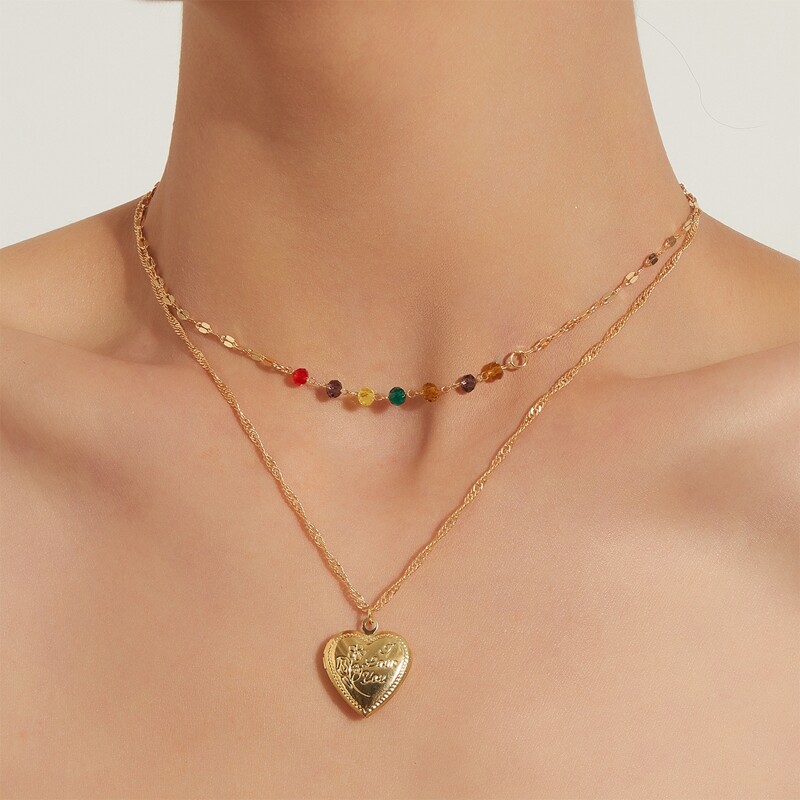 

1pc Heart Pendant Layered Necklace, Gold