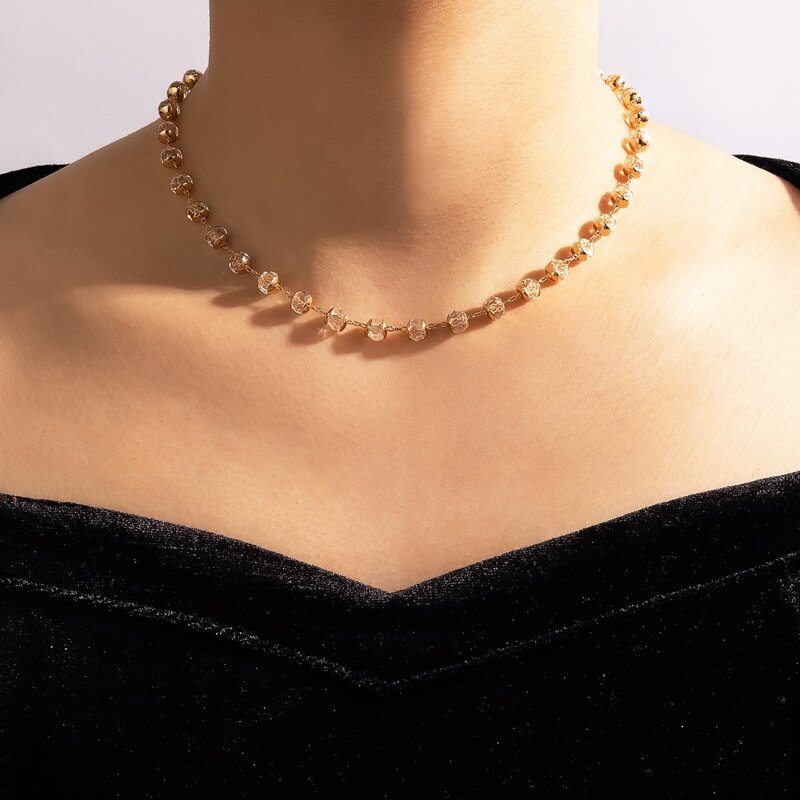 

1pc Crystal Beaded Necklace, Gold