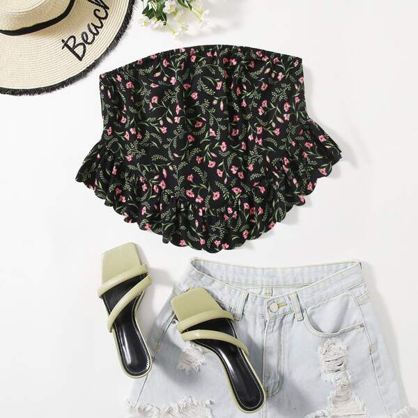 

Plus Ditsy Floral Tube Top, Black