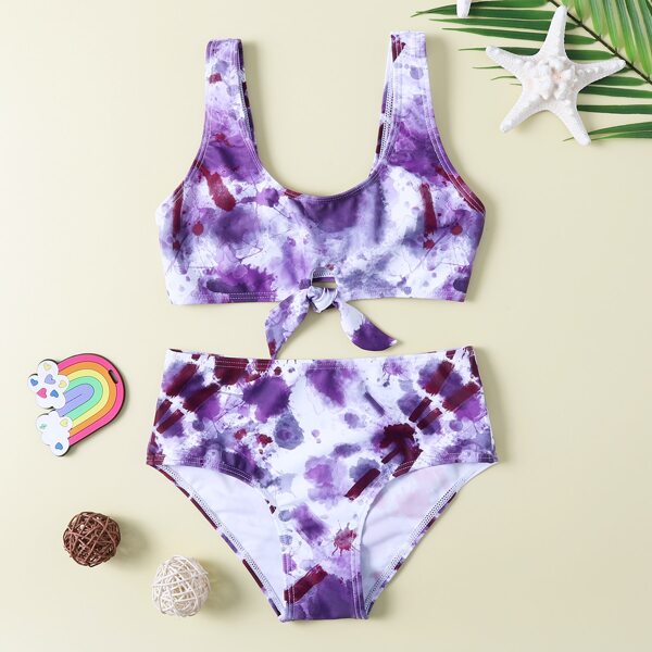 

Girls Tie Dye Knot Bikini Swimsuit, Purple
