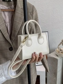 Minimalist Double Handle Satchel Bag - White - View 1