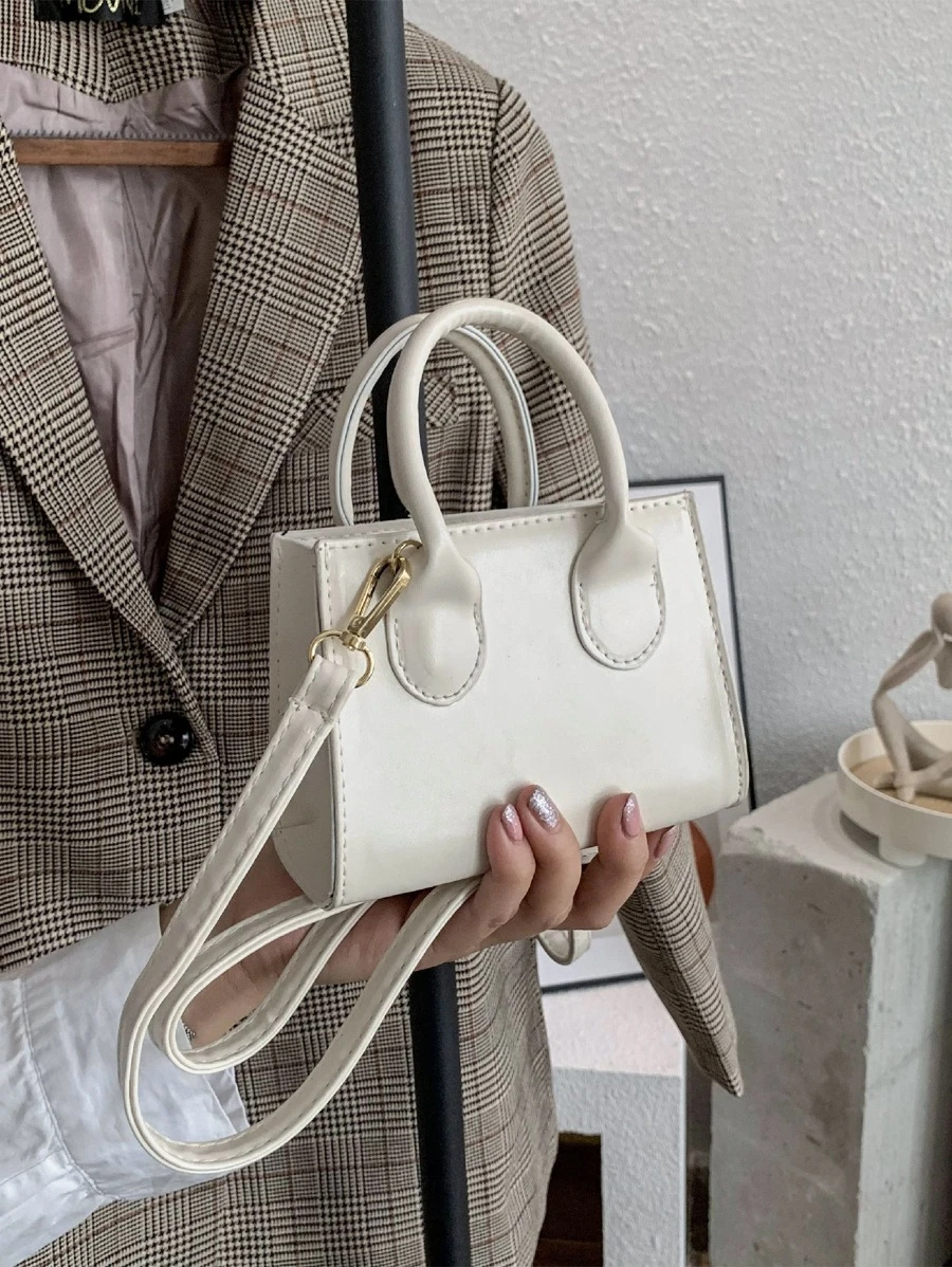 Minimalist Double Handle Satchel Bag - White - View 1