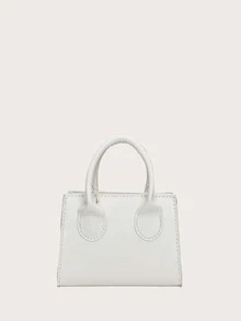 Minimalist Double Handle Satchel Bag - White - View 3