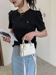 Minimalist Double Handle Satchel Bag - White - View 5