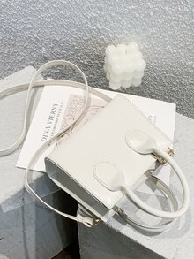 Minimalist Double Handle Satchel Bag - White - View 6