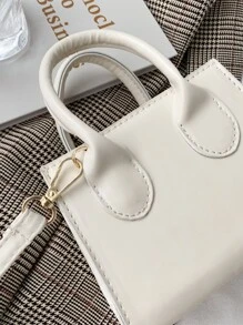 Minimalist Double Handle Satchel Bag - White - View 7