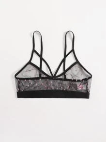 Glitter Heart Sheer Mesh Bralette - Black - View 1