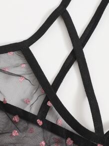 Glitter Heart Sheer Mesh Bralette - Black - View 3