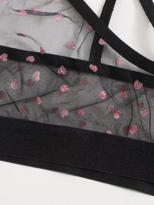 Glitter Heart Sheer Mesh Bralette - Black - View 4