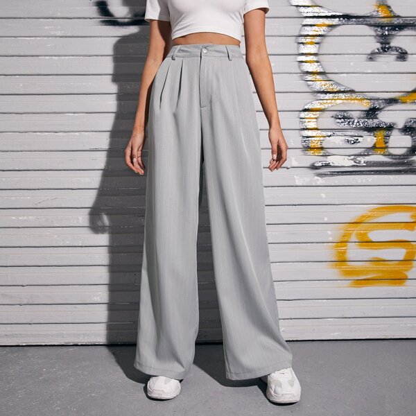 

Fold Pleated Wide Leg Pants, Light grey