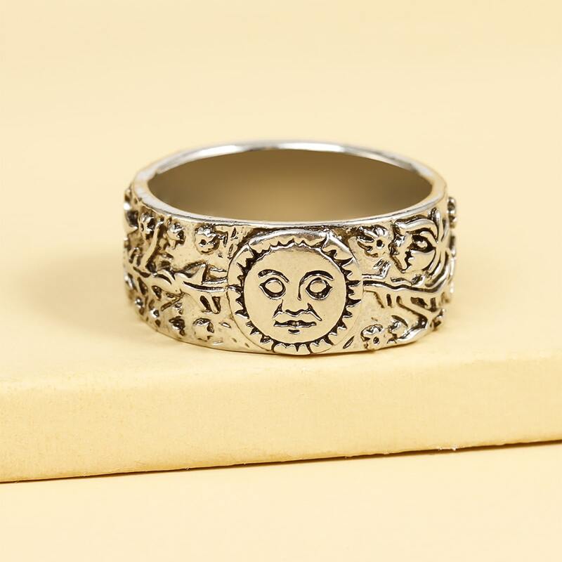 

1pc Sun Design Ring, Antique silver