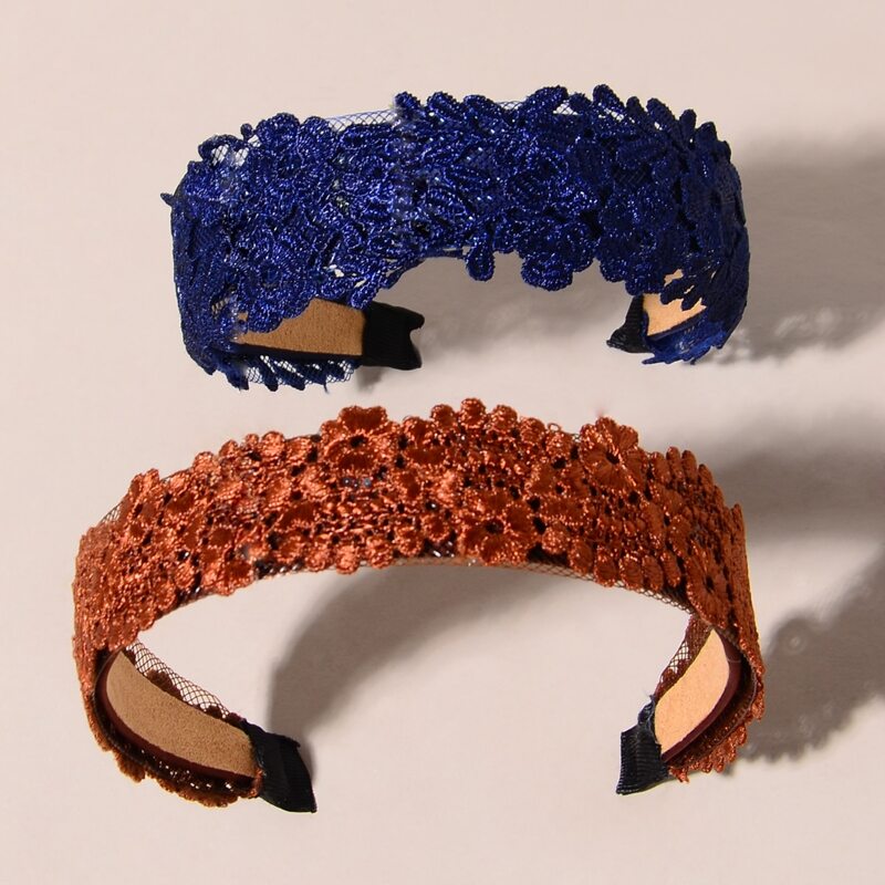 

2pcs Lace Embroidery Wide Headband, Multicolor