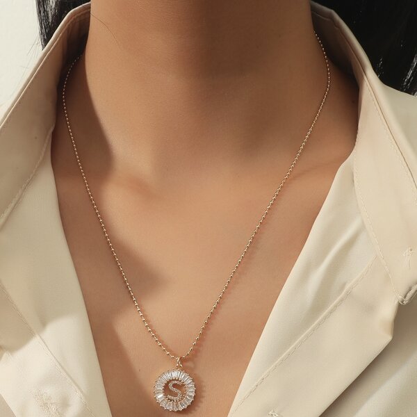 

Zircon Letter Charm Necklace, Gold